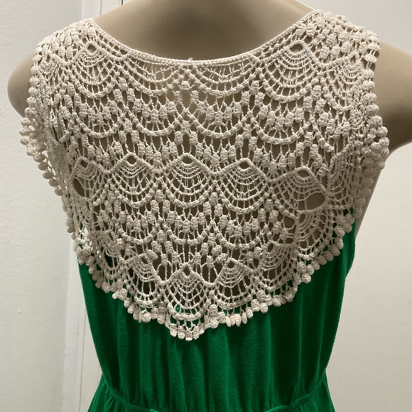 Vintage Route 66 women’s Vibrant Green Maxi Dress with white lace size M - Picture 6 of 6